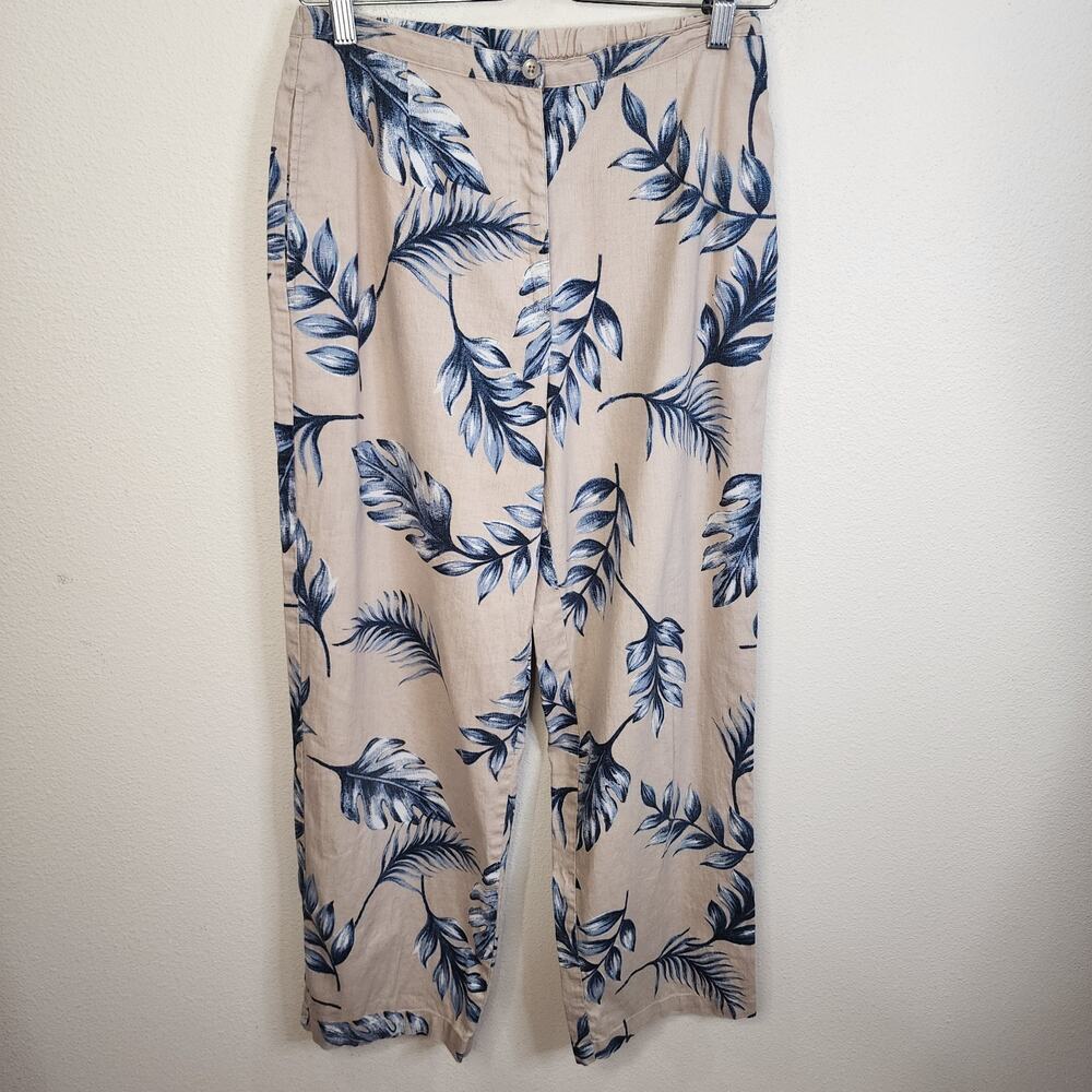 Talbots Womens Pants Linen Cotton Blend Tropical Tan/Blue Stretch Size 6